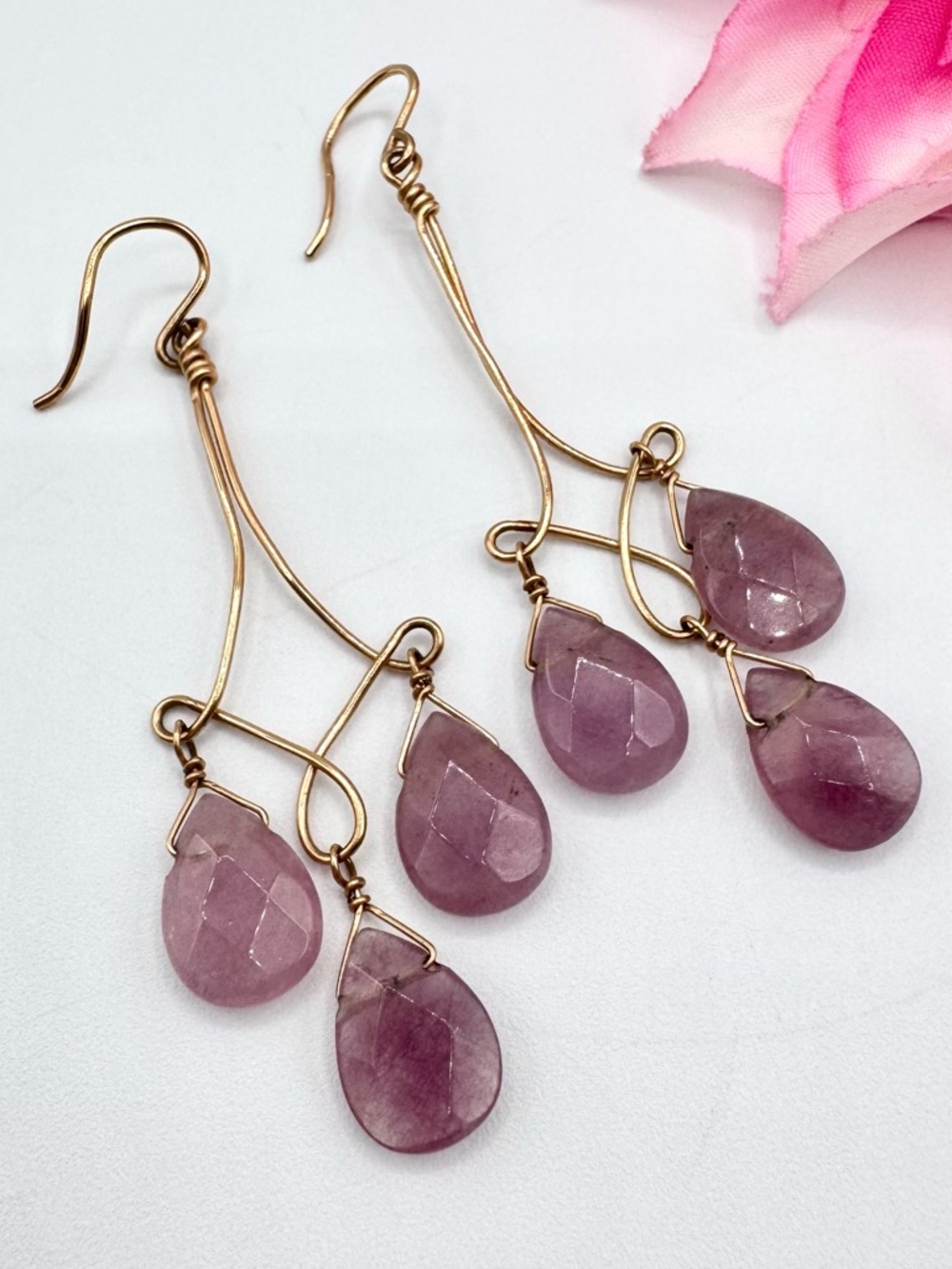 Artisan Amethyst Chandelier Earrings Wirework Handmade Pretty Feminine Gemstone